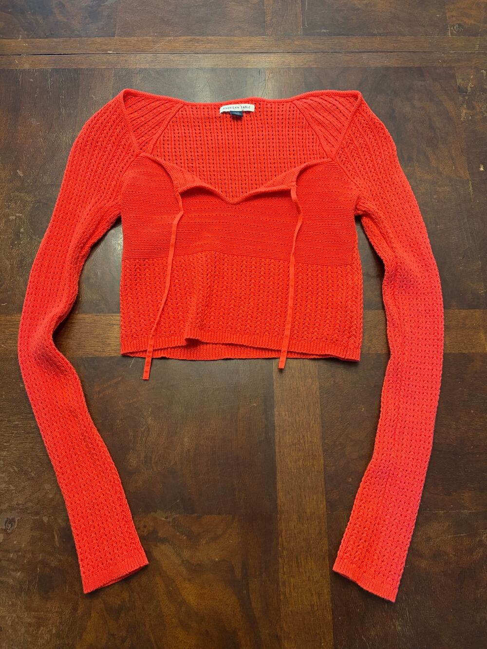 American Eagle Coral Pointelle Sweetheart Knit Crop Top S